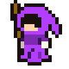a purple cloaked figure with a stick